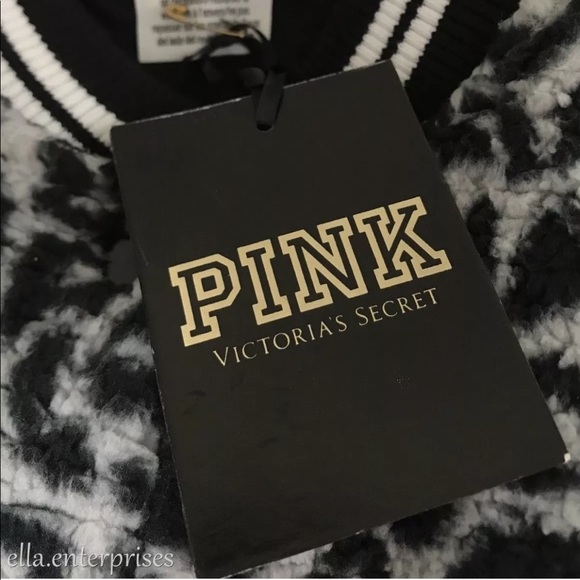 VS Pink Limited Gray Leopard Sherpa Bomber Jacket - Picture 8 of 8